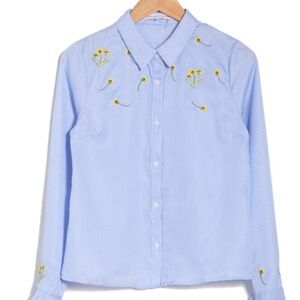 Anthropologie-English Factory- Floral-Embroidered Stripe-Button-Up-Spring - L